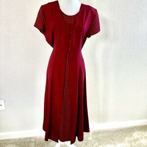 Vintage 90s DBY Ltd. Red Gingham Midi Dress 7 Grunge Academia Tie Back Cottageco